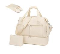KONO Borsa da viaggio Duffel Bag 32L resistente all'acqua con scomparto per scarpe Beauty case Tracolla staccabile Borsa da viaggio leggera Borsa per bagagli Borsa da weekend (Beige)