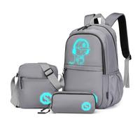 Kono Set 3 in 1 con zaino luminoso per la scuola, astuccio a tracolla, astuccio per laptop, per studenti, adolescenti, ragazze, Grigio, Libreria luminosa per ragazzi, 3 pezzi