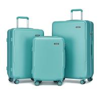 KONO Set 3 Valigie PC+ABS (55+65+75 cm) - Trolley Bagaglio Cabina, Media e Grande con Blocco Aeroportuale e Ruote 360° Silenziose per Viaggi Business e Famiglia (Set di 3 Valigie, Turchese)