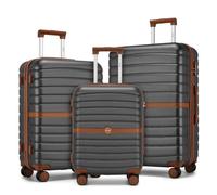 KONO Set 3 Valigie Rigida ABS+PC Trolley con 8 Ruote Leggero (55+66,5+76,5 cm, Grigio/Marrone)