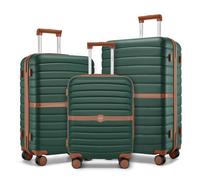 KONO Set 3 Valigie Rigida ABS+PC Trolley con 8 Ruote Leggero (55+66,5+76,5 cm, Verde Scuro)