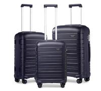 KONO Set 3 Valigie, Trolley Rigidi in PP con Ruote Doppie, Blu Navy