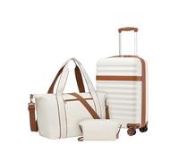 KONO Set da Viaggio 3 Pezzi, Trolley 55 cm e 2 Borse, Crema/Marrone