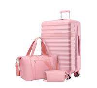 KONO Set da Viaggio 3 Pezzi, Valigia Grande e 2 Borse, Rosa