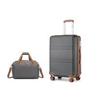 KONO Set di 2 Valigia Bagaglio a Mano Rigida e Leggera ABS+PC Trolley 55cm con 4 Ruote Rotanti e Lucchetto TSA & Borsa da Viaggio Ryanair 40x30x20, Grigio/Marrone
