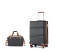 KONO Set di 2 Valigia Bagaglio a Mano Rigida e Leggera ABS+PC Trolley 55cm con 4 Ruote Rotanti e Lucchetto TSA & Borsa da Viaggio Ryanair 40x30x20, Nero/Marrone