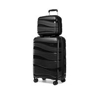 KONO Set di 2 Valigie Rigida 35,5/56cm Trolley e Borsa da Toilette Polipropilene Piccolo con TSA Lucchetto (Nero)