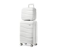 KONO Set di 2 Valigie Rigida 35,5/56cm Trolley e Borsa da Toilette Polipropilene Piccolo con TSA Lucchetto (Bianco)