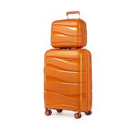 KONO Set di 2 Valigie Rigida 35,5/56cm Trolley e Borsa da Toilette Polipropilene Piccolo con TSA Lucchetto (Arancione)