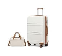KONO Set di 2 Valigie Rigida e Leggera Valigia Grande 75cm in ABS+PC con 4 Ruote Rotanti e Lucchetto TSA & Borsa da Viaggio Ryanair 40x30x20, Bianco Crema