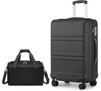 KONO Set di 2 Valigie Trolley Medio 66cm Rigida e Leggera ABS+PC Valigia con 4 Ruote Rotanti e Lucchetto TSA & Borsa da Viaggio Ryanair 40x30x20, Nero