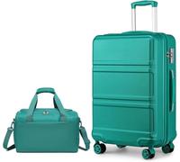 KONO Set di 2 Valigie Trolley Medio 66cm Rigida e Leggera ABS+PC Valigia con 4 Ruote Rotanti e Lucchetto TSA & Borsa da Viaggio Ryanair 40x30x20, Turchese