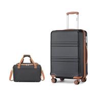 KONO Set di 2 Valigie Trolley Medio 66cm Rigida e Leggera ABS+PC Valigia con 4 Ruote Rotanti e Lucchetto TSA & Borsa da Viaggio Ryanair 40x30x20, Nero/Marrone