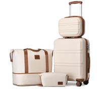 Kono, Set di 4 valigie da viaggio, composto da trolley rigido in ABS leggero, con serratura con combinazione TSA, borsa da viaggio e beauty case, bianco/marrone., Travel Sets of 4
