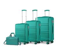 KONO set di 4 Valigie Rigida e Leggera valigia (55cm/65cm/74cm) in ABS con 4 Ruote Rotanti e Lucchetto TSA & Borsa da Viaggio 40x20x25 Ryanair, Turchese