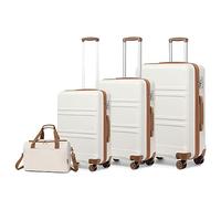 KONO set di 4 Valigie Rigida e Leggera valigia (55cm/65cm/74cm) in ABS con 4 Ruote Rotanti e Lucchetto TSA & Borsa da Viaggio 40x20x25 Ryanair, Bianco Crema