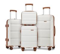 KONO Set di 4 Valigie Trolley Grande Bagaglio a Mano Valigia Cabina in PP Rigida con 4 Ruote e Serratura TSA (Set di 4 Valigie, Bianco Crema)