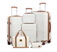 KONO Set di 6 Pezzi Valigie da Viaggio (55/65/74cm) e Beauty Case Rigide Valigia in ABS Trolley con 4 Ruote & TSA lucchetto + Borsone da Viaggio Espandibile Palestra + Borsa da Toilette, Bianco Crema