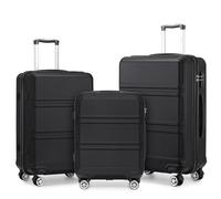 KONO set di valigie 3 pezzi ABS rigido trolley bagaglio a mano set di valigie M-L-XL valigia da viaggio con ruote e chiusura TSA, Nero