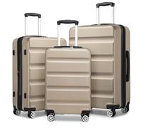 KONO Set di Valigie da 3 Pezzi, Valigia Espandibile in PC+ABS con Serratura TSA, Valigie da ViaggioTrolley Bagaglio a Mano Leggere e Robuste con 4 Ruote Girevoli, Oro