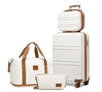 KONO Set di Valigie Trolley Rigido Bagaglio a Mano 55cm con 4 Ruote e Borsa da Toilette + Borsone da Viaggio Espandibile Palestra e Borsa da toilette, Bianco Crema