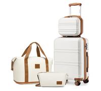 KONO Set di Valigie Trolley Rigido Bagaglio a Mano 55cm con 4 Ruote e Borsa da Toilette + Borsone da Viaggio Espandibile Palestra e Borsa da toilette, Bianco Crema