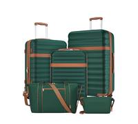 KONO Set Valigie 5 Pezzi 55/65/75 cm in ABS+PC, 3 Trolley Rigidi con Borsa da Viaggio 32 L e Borsa Organizer, Set Bagagli con Ruote 360° e Lucchetto TSA (Set 5 Pezzi, Verde)