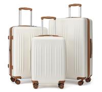 KONO Set Valigie da 3 Pezzi Set Bagagli Valige Trolley Valigia Bagaglio a Mano ABS e PC Valigia 55cm + Valigia 65cm + Valigia 75cm (Crema/Marrone, S+M+L)