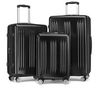 KONO Set Valigie da 3 Pezzi Set Bagagli Valige Trolley Valigia Bagaglio a Mano ABS e PC Valigia 55cm + Valigia 65cm + Valigia 75cm (Nero, S+M+L)