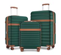 KONO Set Valigie da 3 Pezzi Valigia Bagaglio a Mano Trolley Valige ABS+PC Valigia 55cm + Valigia 65cm + Valigia 75cm con 4 Ruote e TSA Lucchetto, Verde/Marrone