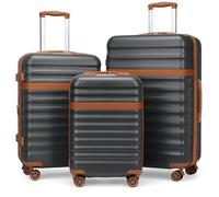 KONO Set Valigie da 3 Pezzi Valigia Bagaglio a Mano Trolley Valige ABS+PC Valigia 55cm + Valigia 65cm + Valigia 75cm con 4 Ruote e TSA Lucchetto, Grigio/Marrone