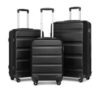 KONO Valigia da viaggio, valigia rigida leggera, trolley con lucchetto TSA e 4 ruote, Nero , 3-Piece Set