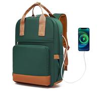 KONO Zaino Porta PC, Zaino per Computer Portatile da 15,6 Pollici, Elegante da Donna, Impermeabile Antifurto, Capiente per Scuola Università Lavoro e Viaggi (Verde/Marrone)