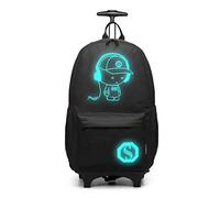 KONO Zaino Trolley 2 in 1 con Ruote Removibili per Bambini, con Stampa Omini Fluorescenti, Scuola e Viaggio, 25L (Nero)