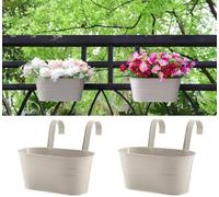 Konom 2pcs Vasi di Fiori da Appendere Vasi di Metallo Esterno Vaso Sospeso Portafiori Pensili con Doppio Gancio Rimovibile per Balcone Recinzione Casa Decorazione