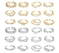 KONPJE 12 anelli per dita dei piedi da donna placcati in oro/argento 14 carati, regolabili, set di anelli aperti a forma di cuore e freccia, infinito e gioielli da spiaggia per l'estate, Metallo, Non