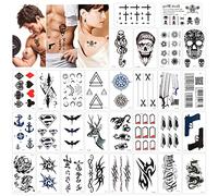 Konsait 30 fogli finti tatuaggi temporanei neri impermeabile Tatuaggio Temporaneo adesivi corpo per adulti uomo donna, drago leone teschio