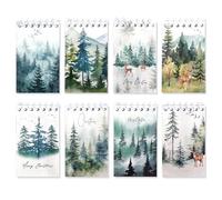 Konsait Christmas Tree Notepads, Watercolor Pine Tree Mini Spiral Notebooks Xmas Note Pads Message Reminder for Christmas Office Supplies Christmas School Party Favors (8 Pieces)
