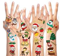 Konsait glitter Natale Tatuaggi temporanei per Bambini, Impermeabili falso Tatuaggi Natale Tattoos per Bambini Ragazze Ragazzi Regali, Natale Cosplay Decorazioni, Babbo Natale, Renna, Pupazzo di Neve