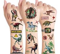 Konsait Tatuaggi temporanei a forma di dinosauro, 24 foglie, tatuaggi a dinosauro, realistici, a lunga durata, tatuaggi finti, per ragazzi, dinosauri, feste, 99 pezzi