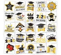 Konsait Tatuaggi temporanei di laurea 2025 - 96 pezzi oro e nero el 2025 Grad Decor, decorazioni pretagliate per feste di laurea, accessori, riempitivi per sacchetti di regalo, bomboniere e