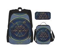 KoNsev 3 zaini per la scuola matematica e geometrica con calcolo della matematica, 40,6 cm, borsa per libri e portapranzo per bambini elementari, Nero , Taglia unica, Set di zaini per la scuola