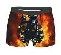 KoNsev Boxer da uomo con stampa pompiere vigile del fuoco, biancheria intima traspirante, gamba lunga e tronco, confezione da 1, Vigile del fuoco fuoco fiamma, Large