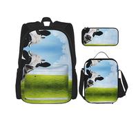 KoNsev Cool Liama - Set di 3 borse per la scuola elementare con stampa, borsa per il pranzo e astuccio, per la scuola elementare, Motivo: mucca., Taglia unica