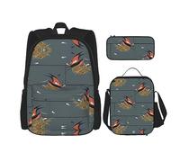 KoNsev Cool Liama - Set di 3 borse per la scuola elementare con stampa, borsa per il pranzo e astuccio, per la scuola elementare, Fienile Rondine in Grafite, Taglia unica
