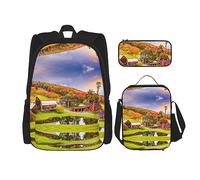KoNsev Cool Liama - Set di 3 borse per la scuola elementare con stampa, borsa per il pranzo e astuccio, per la scuola elementare, Fattoria di campagna, Taglia unica
