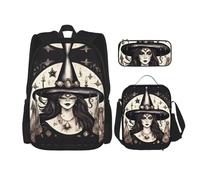 KoNsev Magic Witch Witchcraft Bohemian 3 pz Zaini 40,6 cm Scuola Prescolare Bookbag e Lunch Box per Bambini Elementari, Nero , Taglia unica, Set di zaini per la scuola