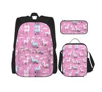 KoNsev Many Unicorns - 3 zaini da 40,6 cm per scuola prescolare e portapranzo per bambini elementari, Nero , Taglia unica, Set di zaini per la scuola