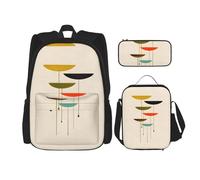 KoNsev Mid Century Modern Prints 3 pz Zaini 40,6 cm scuola prescolare Bookbag e Lunch Box per bambini elementari, Nero , Taglia unica, Set di zaini per la scuola