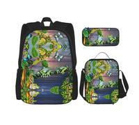 KoNsev Molte rane cantano sui rami Summer Butterflies Lake Water 3pcs Zaini 40,6 cm scuola prescolare Bookbag e Lunch Box per bambini elementari, Nero , Taglia unica, Set di zaini per la scuola